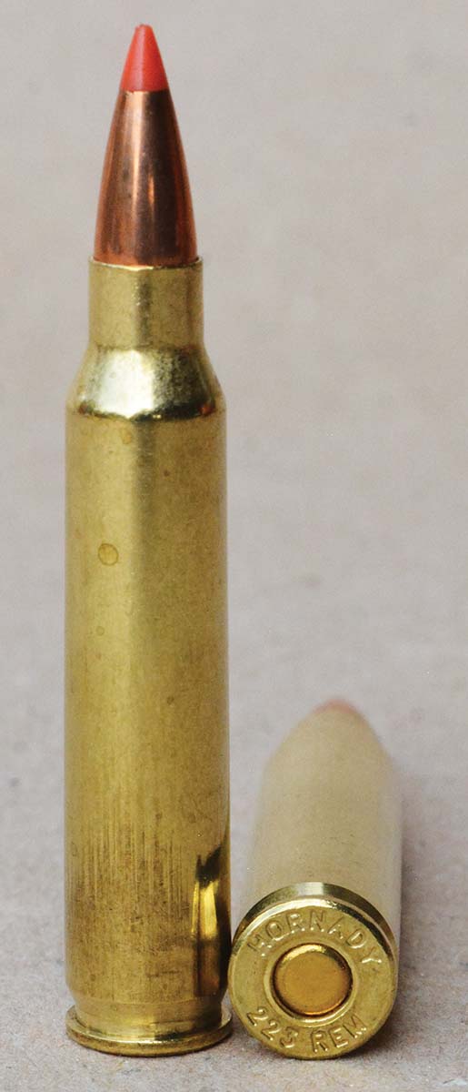 The 223 Remington is small, efficient, very accurate and is available worldwide.